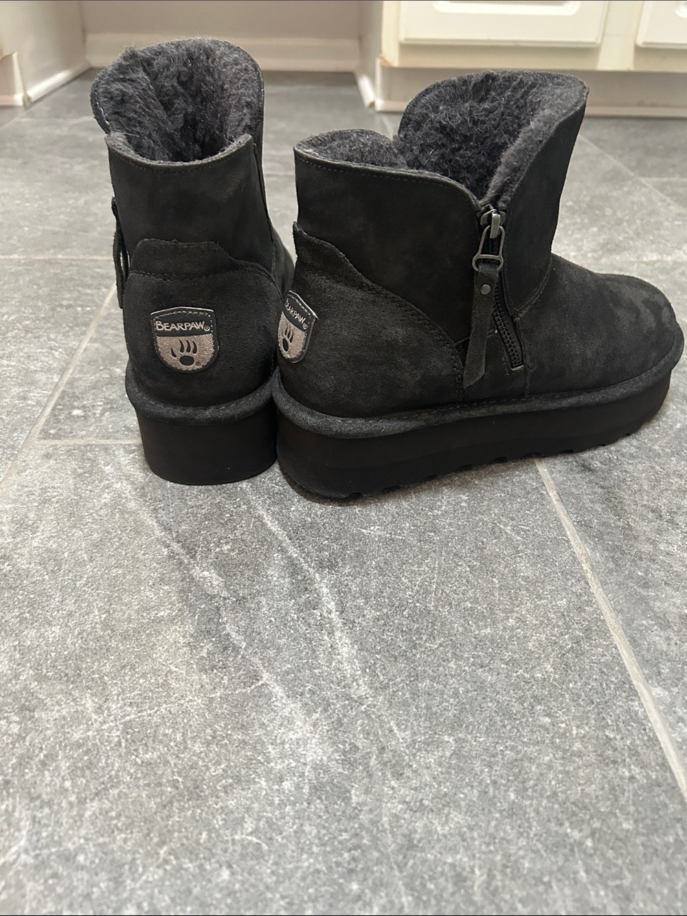 BearPaw Women's Short Suede Boot - Charcoal Black